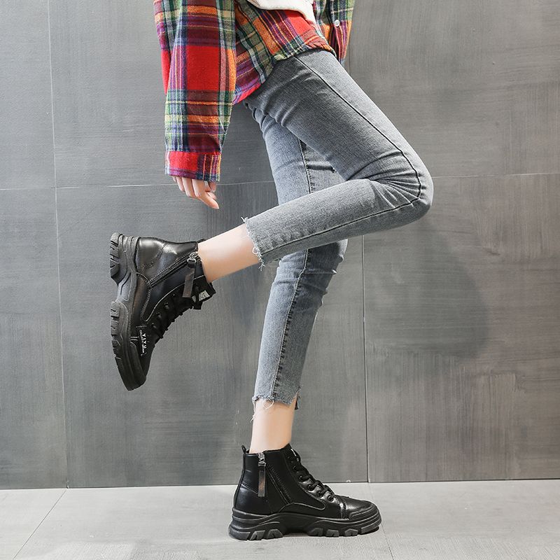 Ladies High Top Zipper Boots Outdoor Warm Casual Boots Ladies Leather Boots-Black