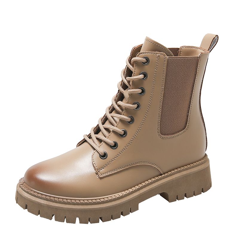 Women's Work Boots British Style Fried Street Women's Single Boots Thick Sole Motorcycle Boots-Khaki