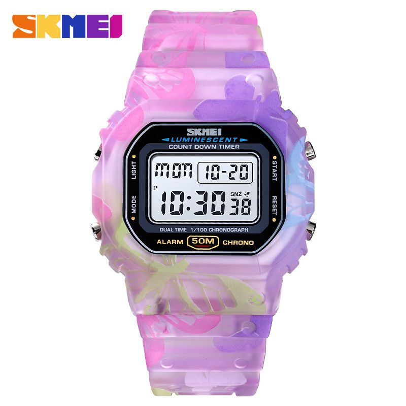 Women Colorful PU Transparent Shockproof Teenager Wristwatches Digital Waterproof