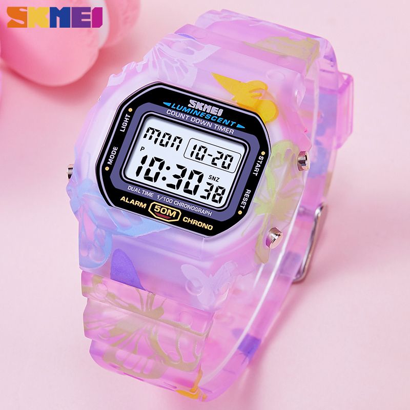 Women Colorful PU Transparent Shockproof Teenager Wristwatches Digital Waterproof
