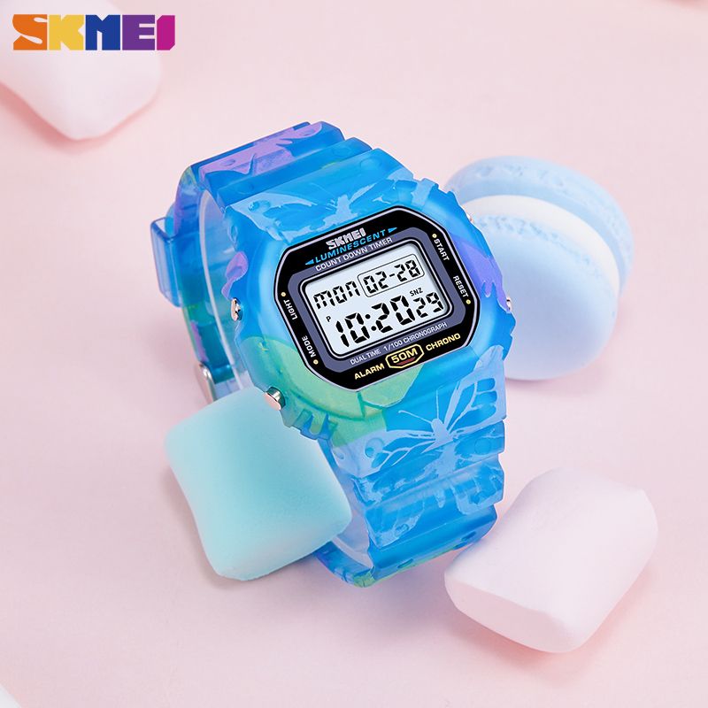 Women Colorful PU Transparent Shockproof Teenager Wristwatches Digital Waterproof