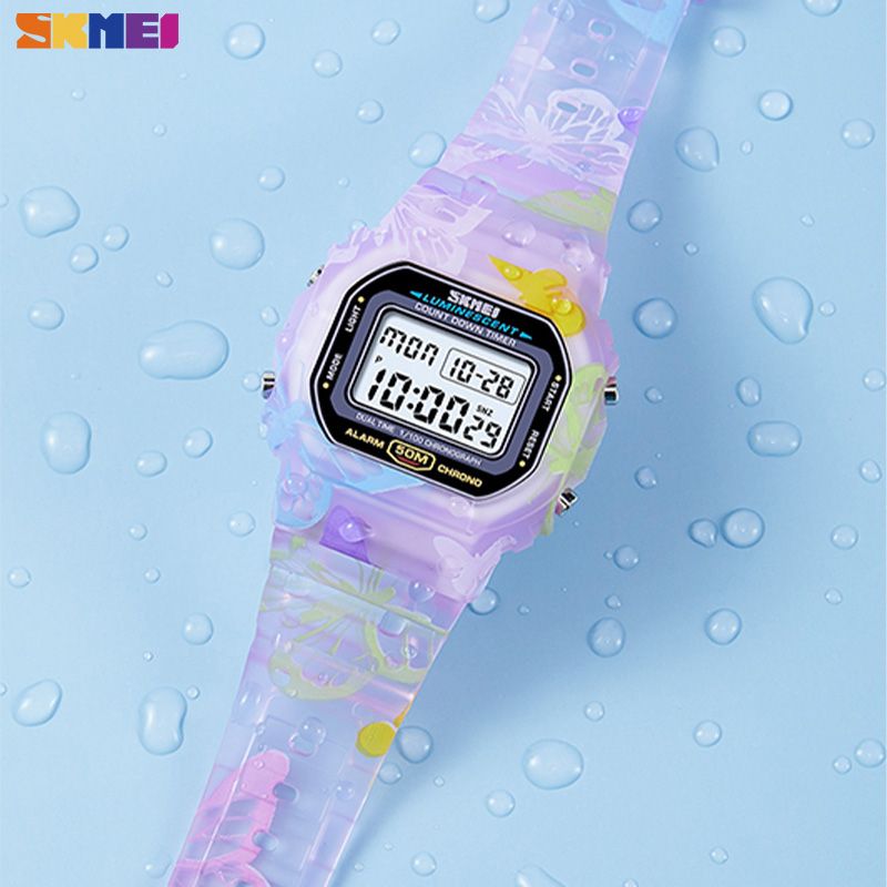 Women Colorful PU Transparent Shockproof Teenager Wristwatches Digital Waterproof