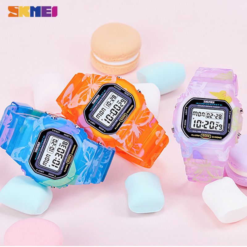 Women Colorful PU Transparent Shockproof Teenager Wristwatches Digital Waterproof