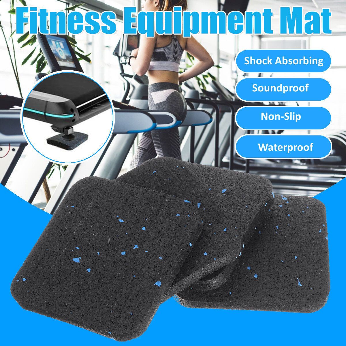 4Pcs/6Pcs Shock Absorbing Waterproof Non-Slip Rubber Pad Fitness 1.0Ply/1.9Ply Thickened Sound Insulation Rubber Cushion Home Treadmill Mat Exercise Mat 6Pcs 1.0ply