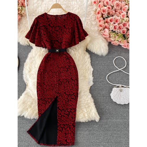 V-Neck Evening Dress- Red