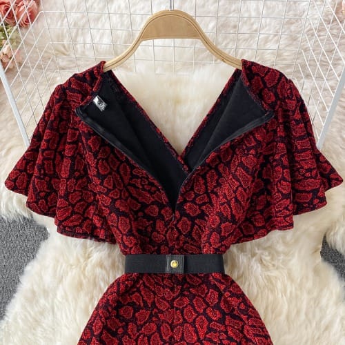 V-Neck Evening Dress- Red