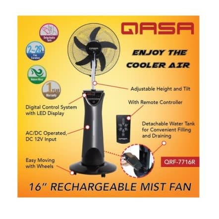 Rechargeable Mist Fan With Remote - 16" - 80w