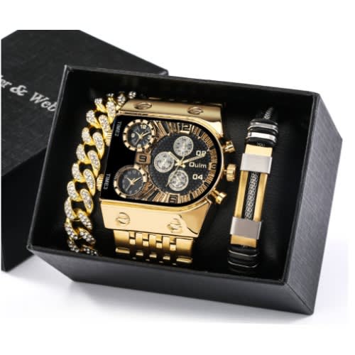 Wrist Watch Multi-time Zone - Gift Set For Him - Gold