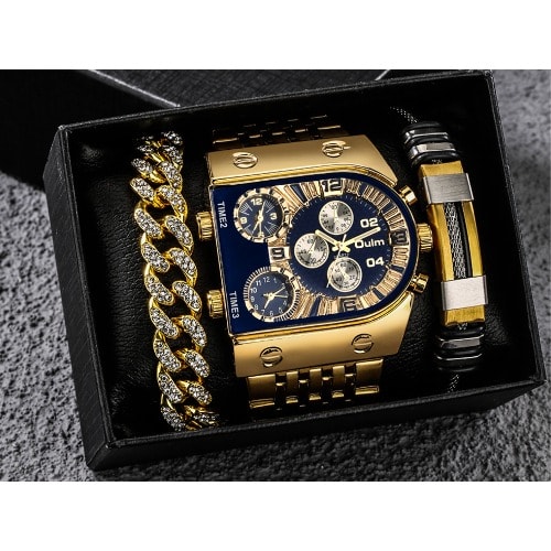 Wrist Watch Multi-time Zone - Gift Set For Him - Gold