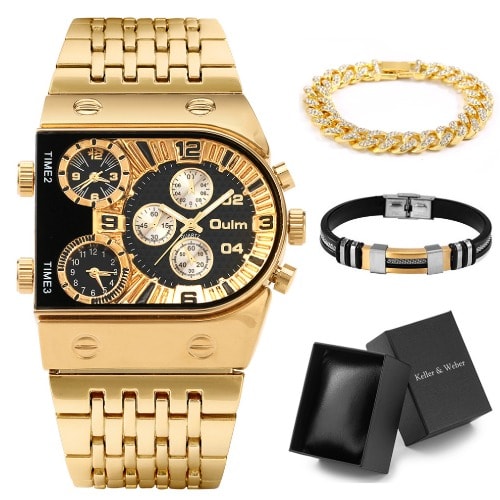 Wrist Watch Multi-time Zone - Gift Set For Him - Gold
