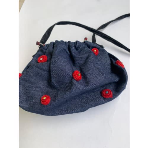 Shoulder - Crossbody Jean Bag - Red Rose - Blue