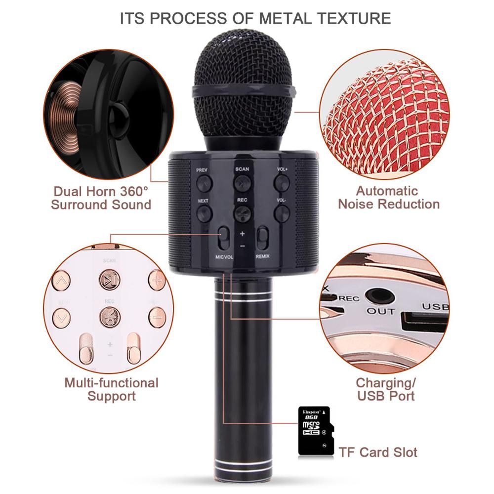 Kids 3 In1 Handheld Wireless Bluetooth Single Microphone Karaoke USB Speaker Singing Player KTV Mic Record Music Children Toy
