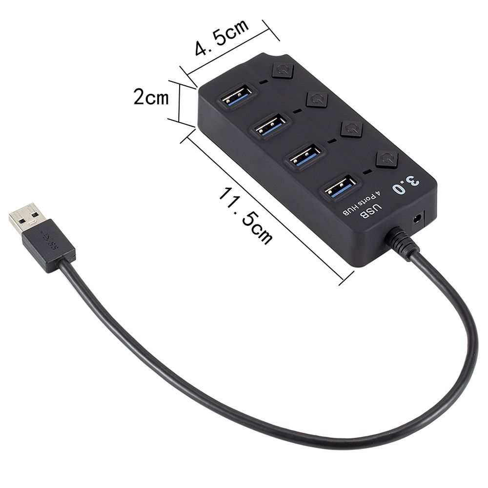 USB 3.0 HUB Splitter 4 Ports With On/Off Switches High Speed