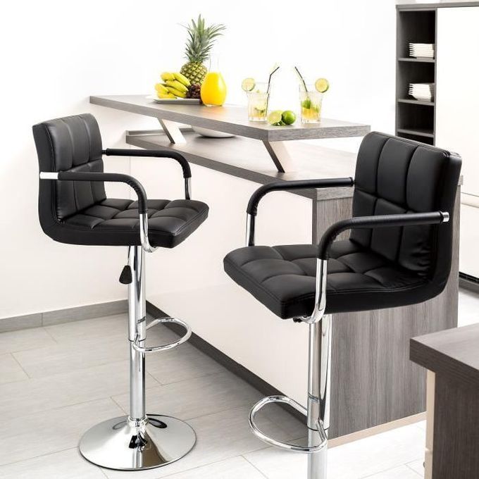 Set Of 2 High Class Swivel Adjustable Bar Stool - (Black)
