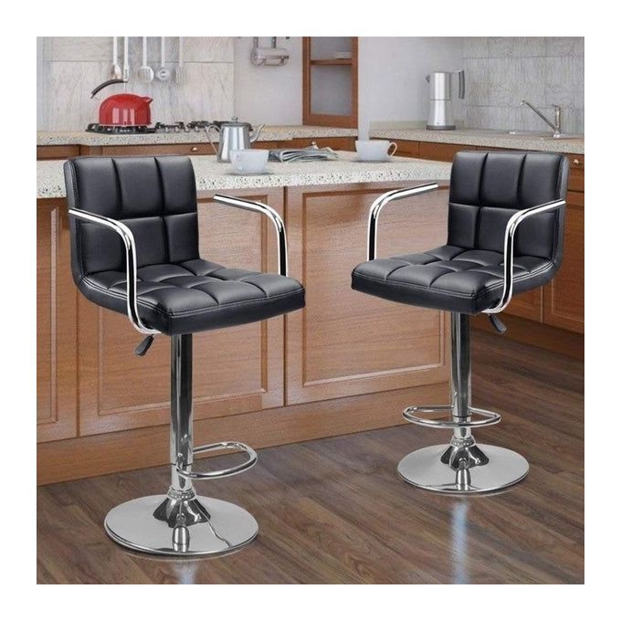 Set Of 2 High Class Swivel Adjustable Bar Stool - (Black)