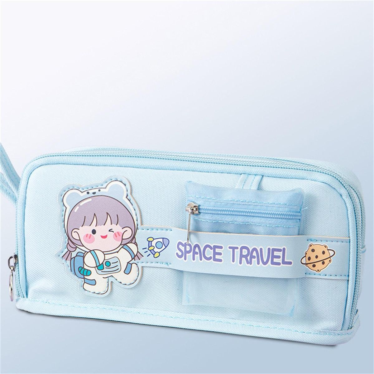 Pencil Bag Zipper Design Pen Case Bag Light Blue