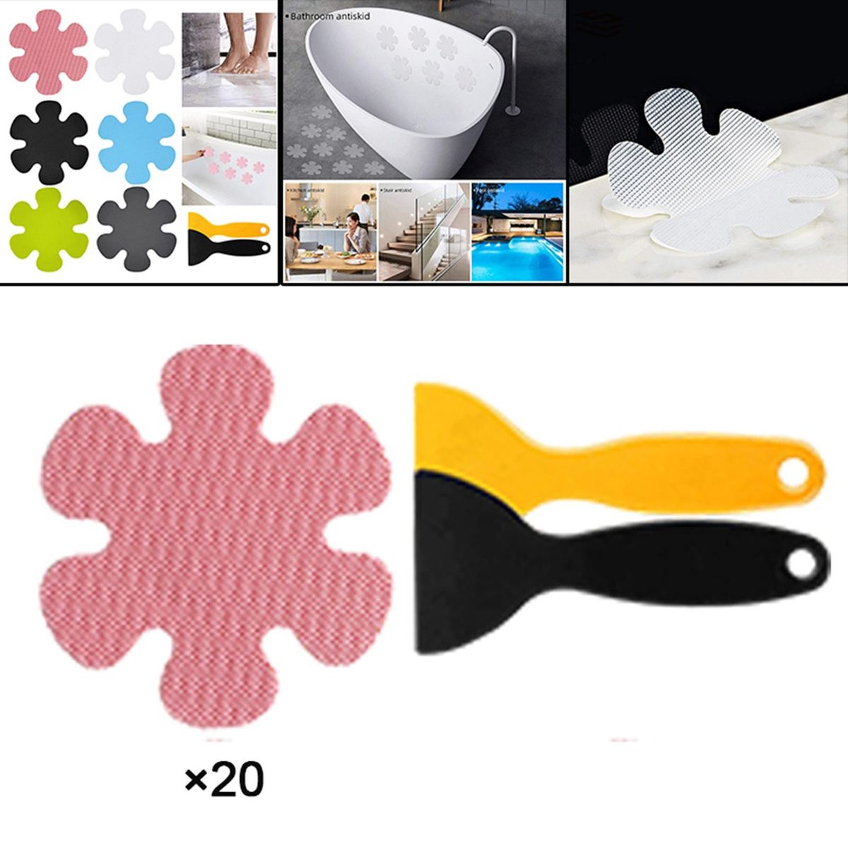 20 Pieces Non-Slip Stickers Strong Bath Mat Adhesive Decals For Pink