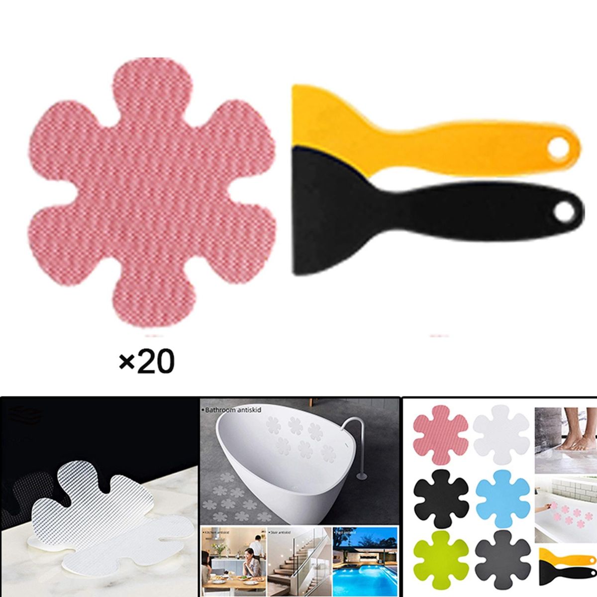 20 Pieces Non-Slip Stickers Strong Bath Mat Adhesive Decals For Pink