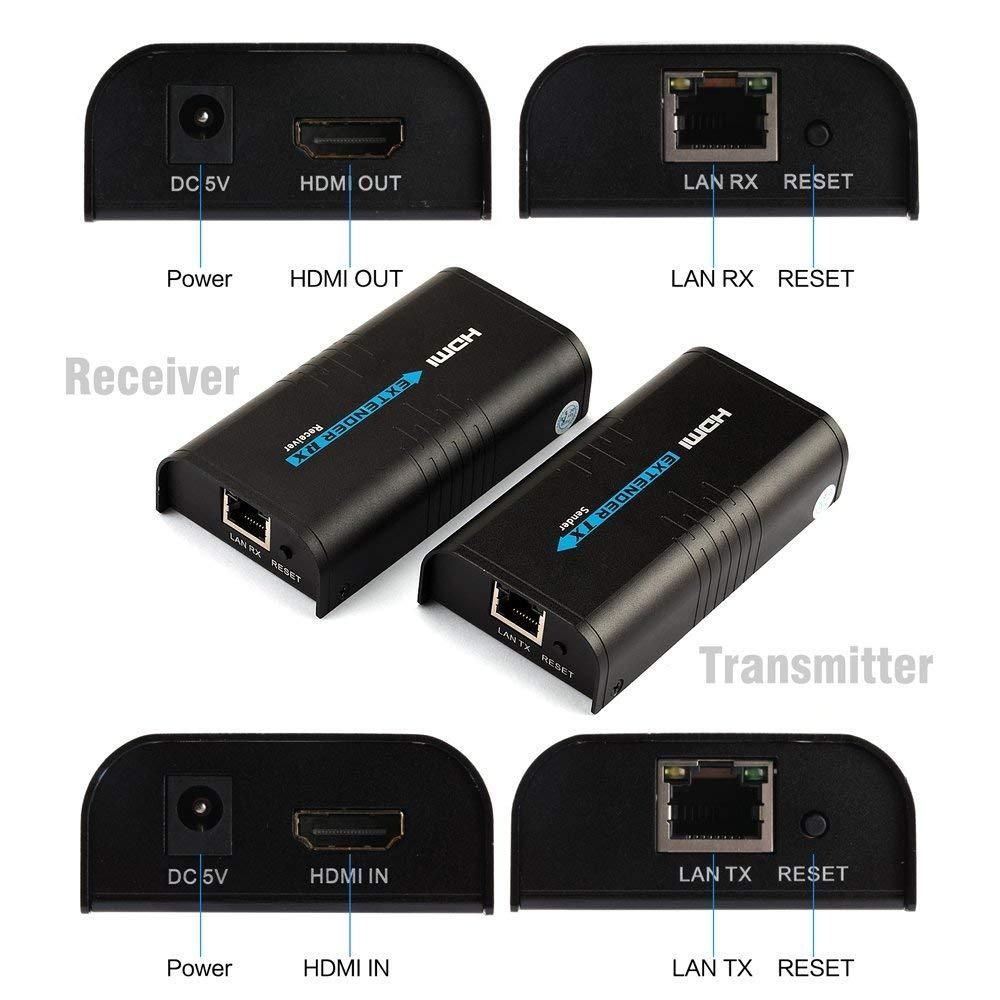 MiraBox（2 Sender +2 Receivers） HDMI Extender Over IP/TCP Cat5/5e/6/6e Rj45 UTP/STP Ethernet Lan Switch Network Support 400ft(120m) 1080P Full HD Extension, Black HDLILAI