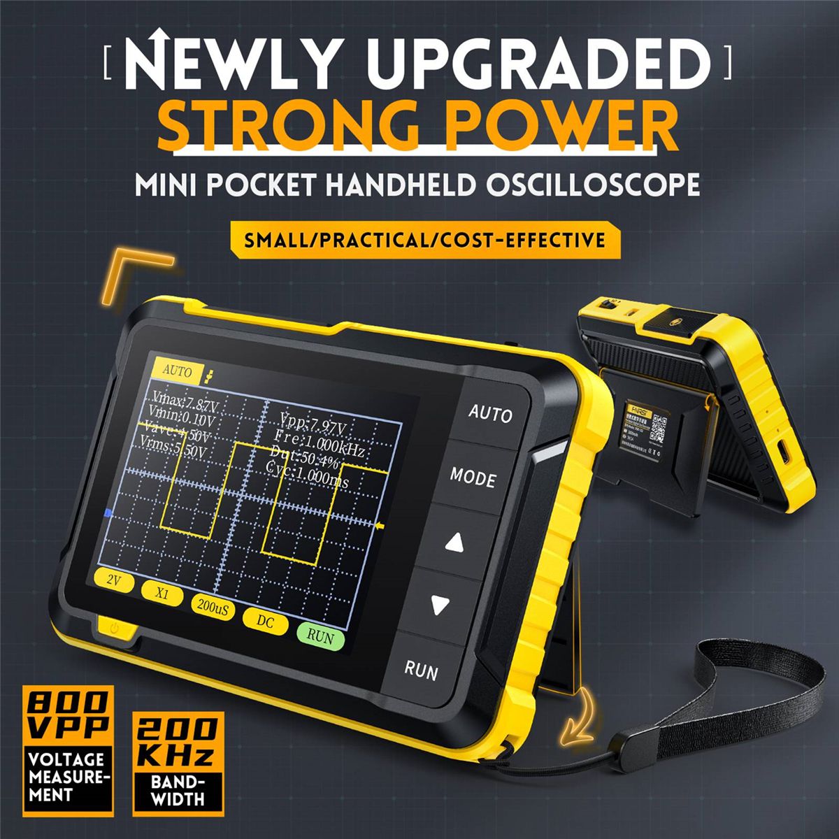 FNIRSI DSO152 Handheld Digital Oscilloscope 2.5MSa/S 200KHz Analog Bandwidth 2.8 Inch AUTO PWM Square Waves -High Version