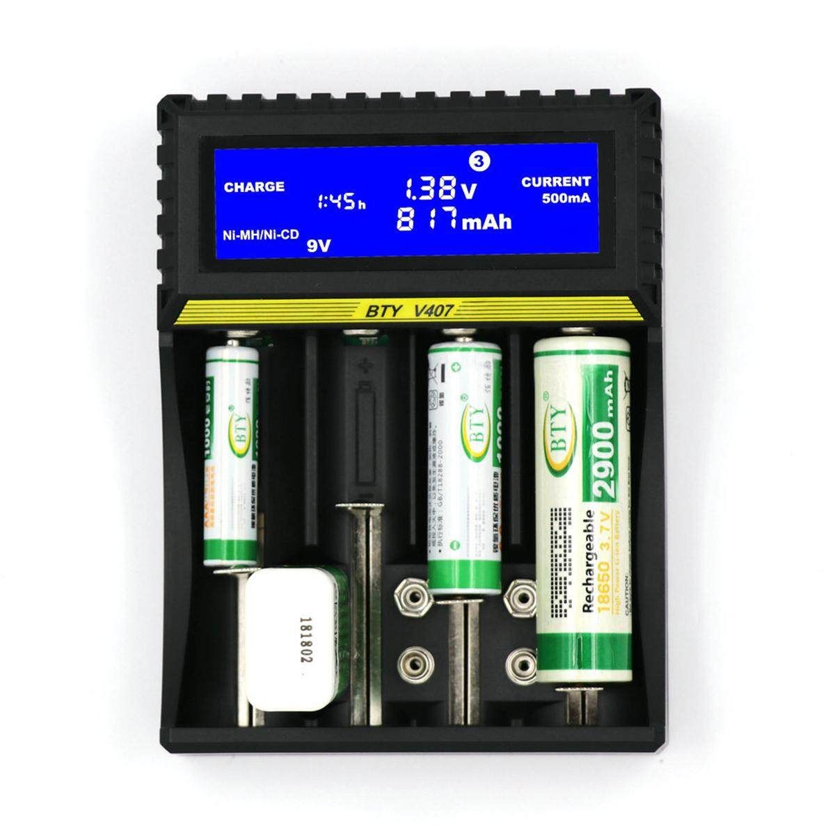 Rechargeable LCD Smart Charger Travel USB Cable For 18650 9 Volts Li-ion