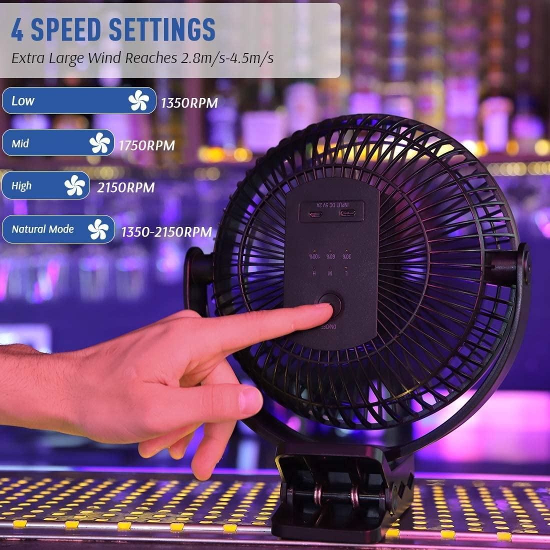 Portable Fan 10000MAh Rechargeable USB Desk Fan Black