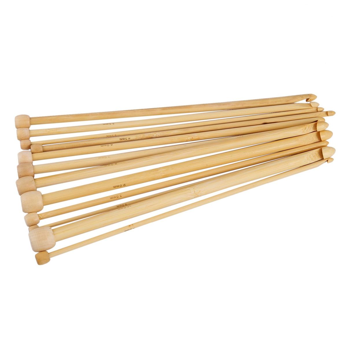 Natural Color Natural Bamboo Single Pointed Afghan Tunisian Crochet Hooks Needles 25.5Cm-25Cm Long,1 Set 12 Pcs/Set
