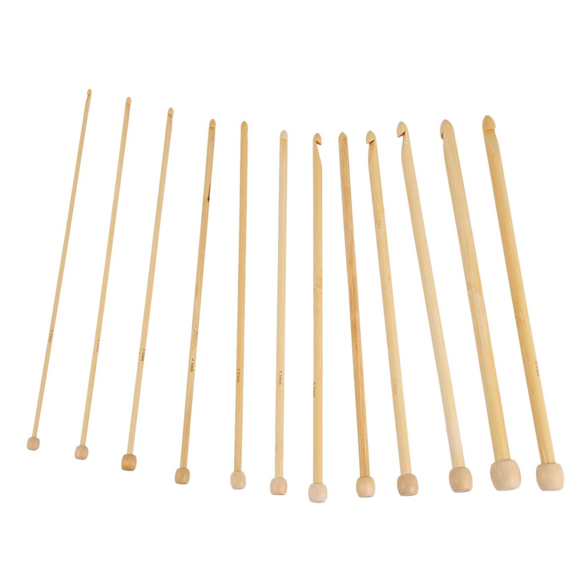 Natural Color Natural Bamboo Single Pointed Afghan Tunisian Crochet Hooks Needles 25.5Cm-25Cm Long,1 Set 12 Pcs/Set
