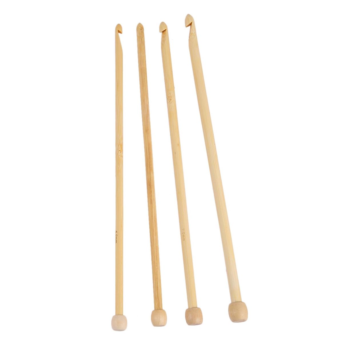 Natural Color Natural Bamboo Single Pointed Afghan Tunisian Crochet Hooks Needles 25.5Cm-25Cm Long,1 Set 12 Pcs/Set