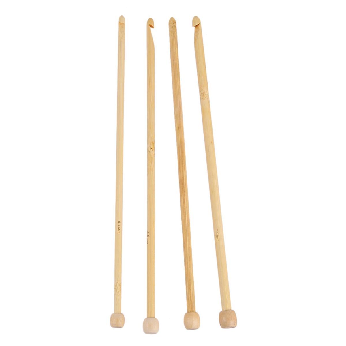Natural Color Natural Bamboo Single Pointed Afghan Tunisian Crochet Hooks Needles 25.5Cm-25Cm Long,1 Set 12 Pcs/Set