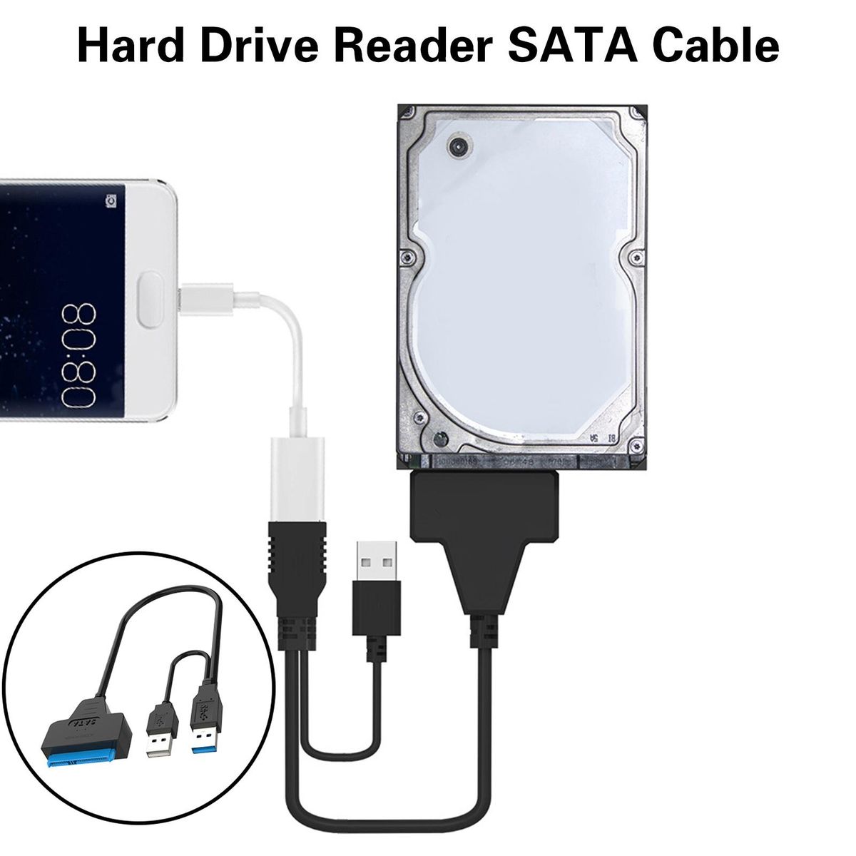 Converter Cable USB 3.0 to Hard Drive Adapter Black