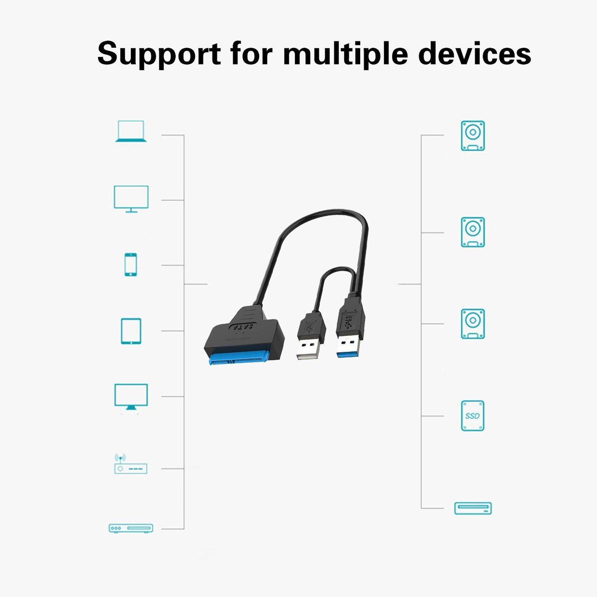 Converter Cable USB 3.0 to Hard Drive Adapter Black