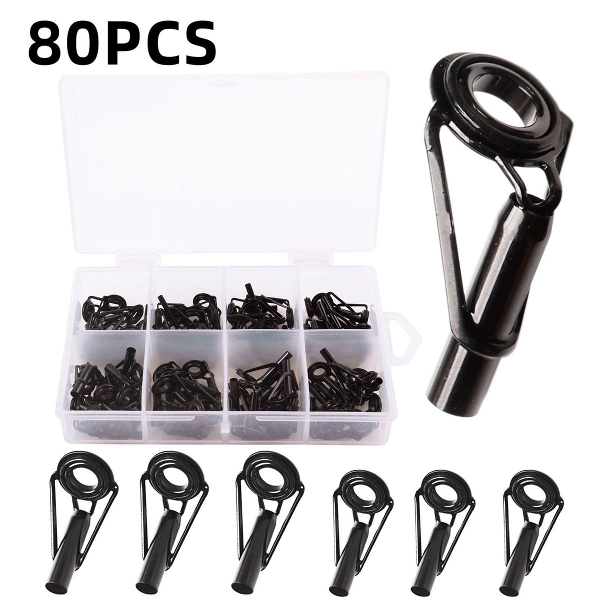 80pcs Fishing Rod Tips Stainless Steel Ceramic Ring Guide Replacement Fishing Rod Repair Kit