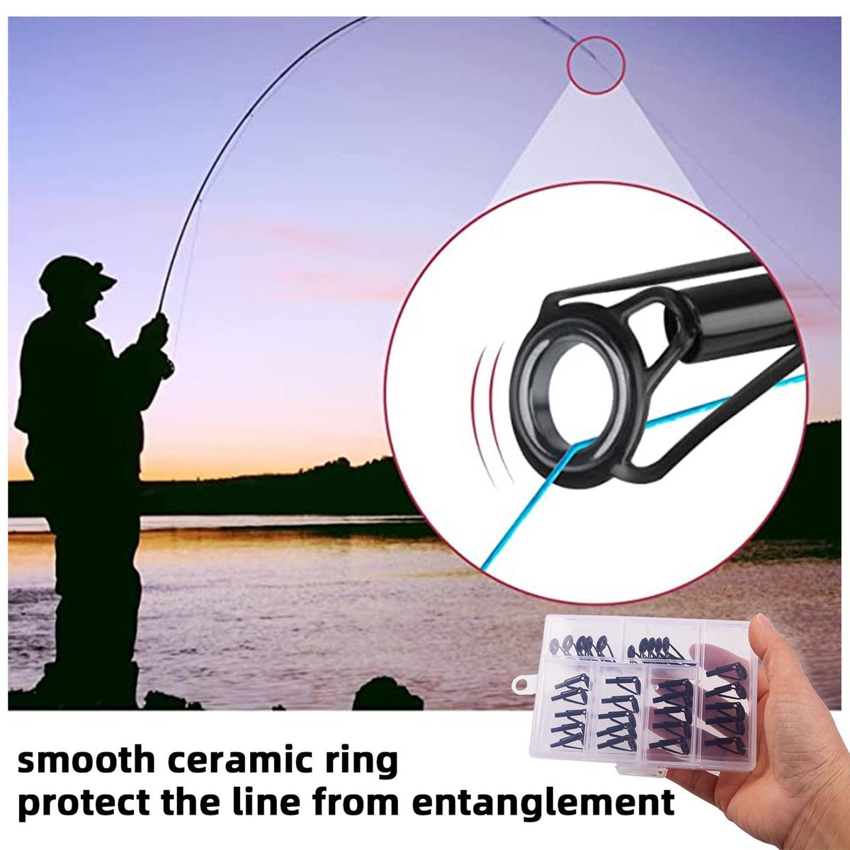 80pcs Fishing Rod Tips Stainless Steel Ceramic Ring Guide Replacement Fishing Rod Repair Kit