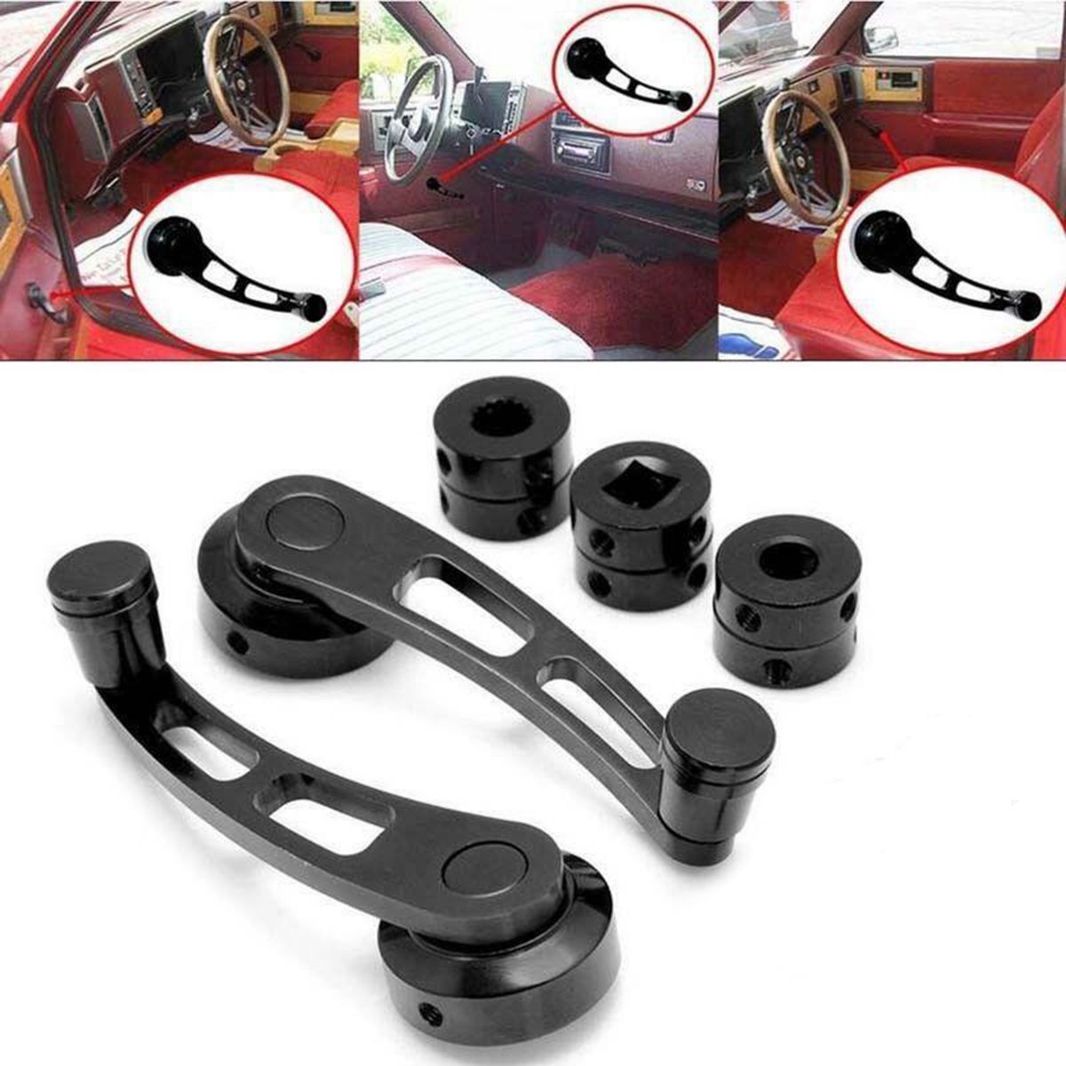 Pair Universal Car Black Billet Aluminum Manual Door Window