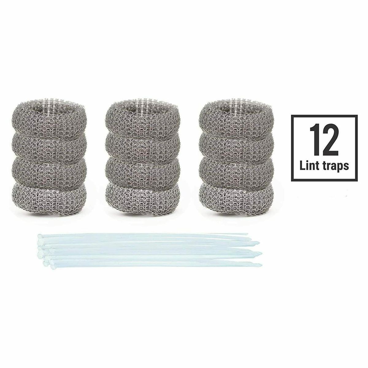 12Pcs Lint Traps with 12 Ties Attach to Washer Sink Hose Stainless Steel Lint Catcher From Clogging