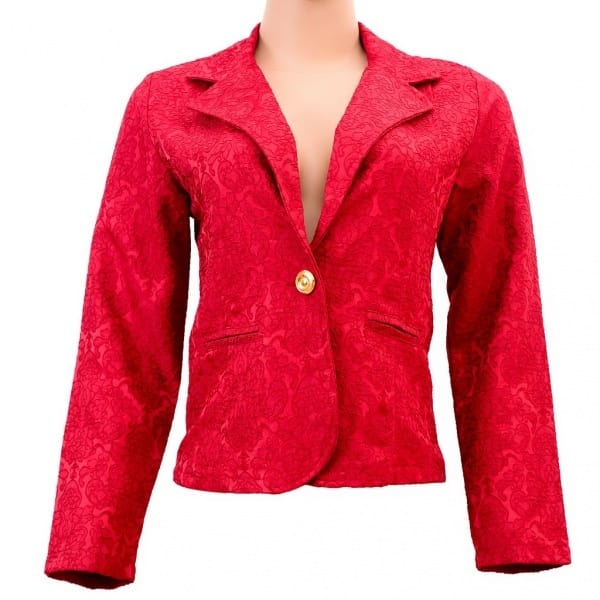 Detailed Patterned Ladies Jacket - Red