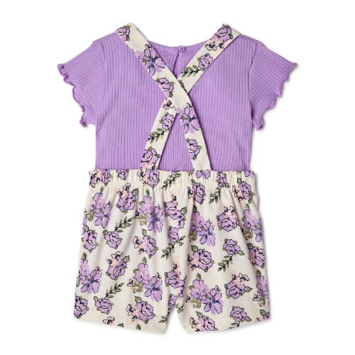 Baby Girls Pinafore Overall, Top & Headband 3 Pieces Outfit Set - Lilac
