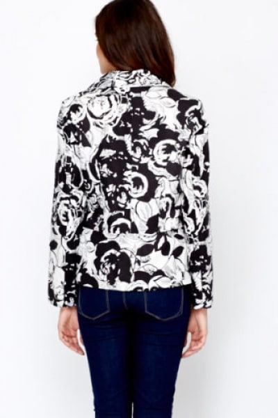 Mono Floral Button Up Blazer Black and White Linen Ladies Jacket
