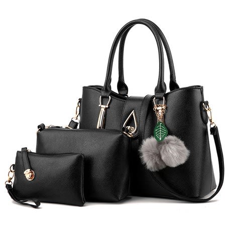 Ladies' Handbag - 3 Sets - Black