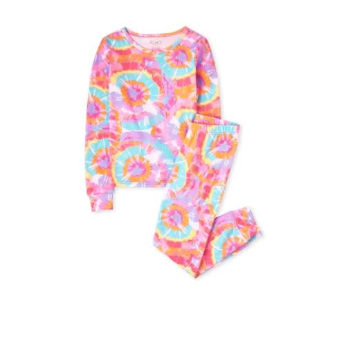 Girls Color Splash Tie Dye Snug Fit Cotton Pyjamas