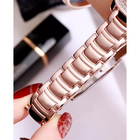 Women's Rhinestone Bezel Chain Watch  - Rose Gold