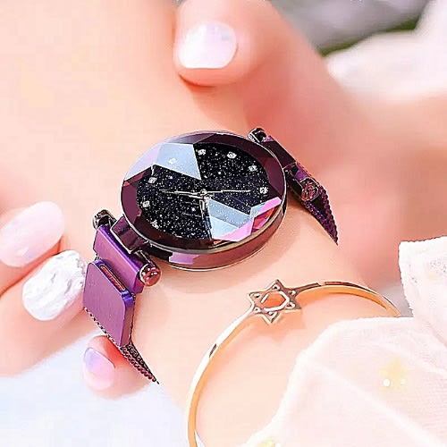 Starry Sky Magnetic Female Wristwatch Waterproof Rhinestone-purple