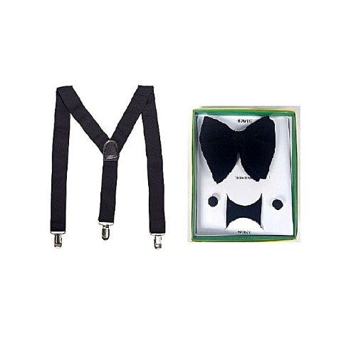 Suspenders & Bow Tie with Cuff Links For Men - Black