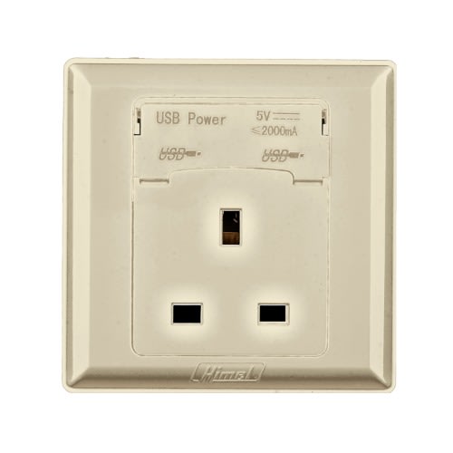 Himel Socket - Advanced Series - 13A - 250 V Ac - 1 Gang With 2 Usb 2.1 A|| HWDA13USBG - Gold