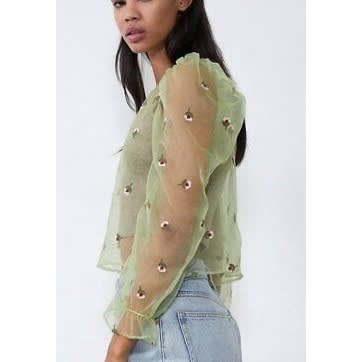 Embroided Organza Top - Green