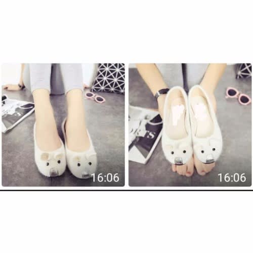 Cute Furry Mouse Flat Shoe- Cream Color
