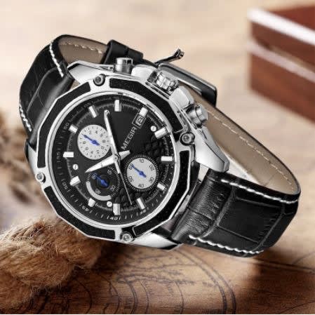 Unisex Chronograph Leather Sports Watch - Black