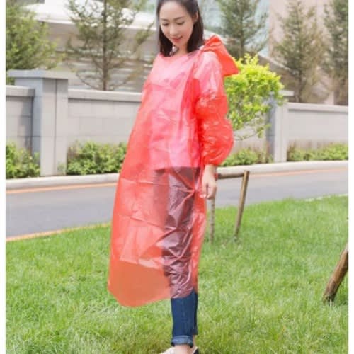 Unisex Transparent Pocket Rain Coat With Hood 3pcs- Red