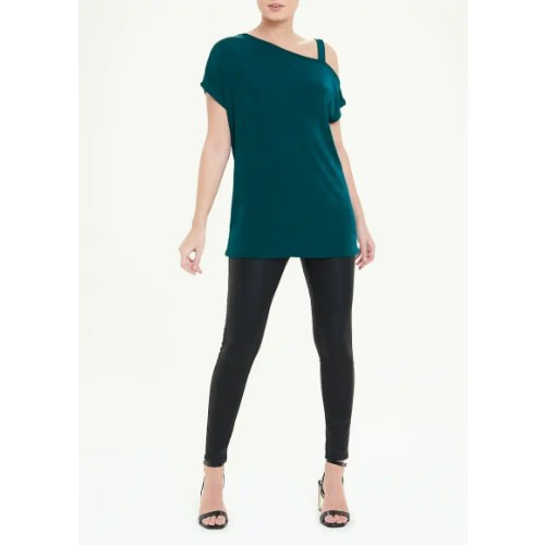 Metallic Cold Shoulder Top – Teal